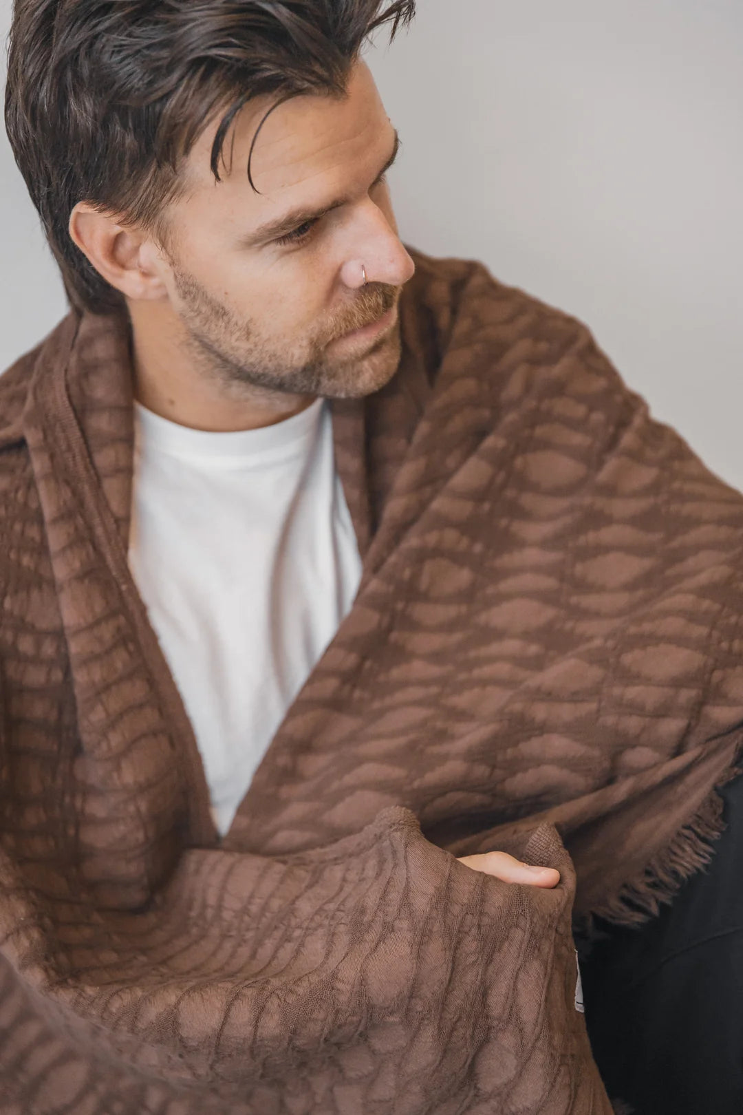 Tofino Towel Co. The Arnell Ikat Weave Lightweight Throw - Chocolate