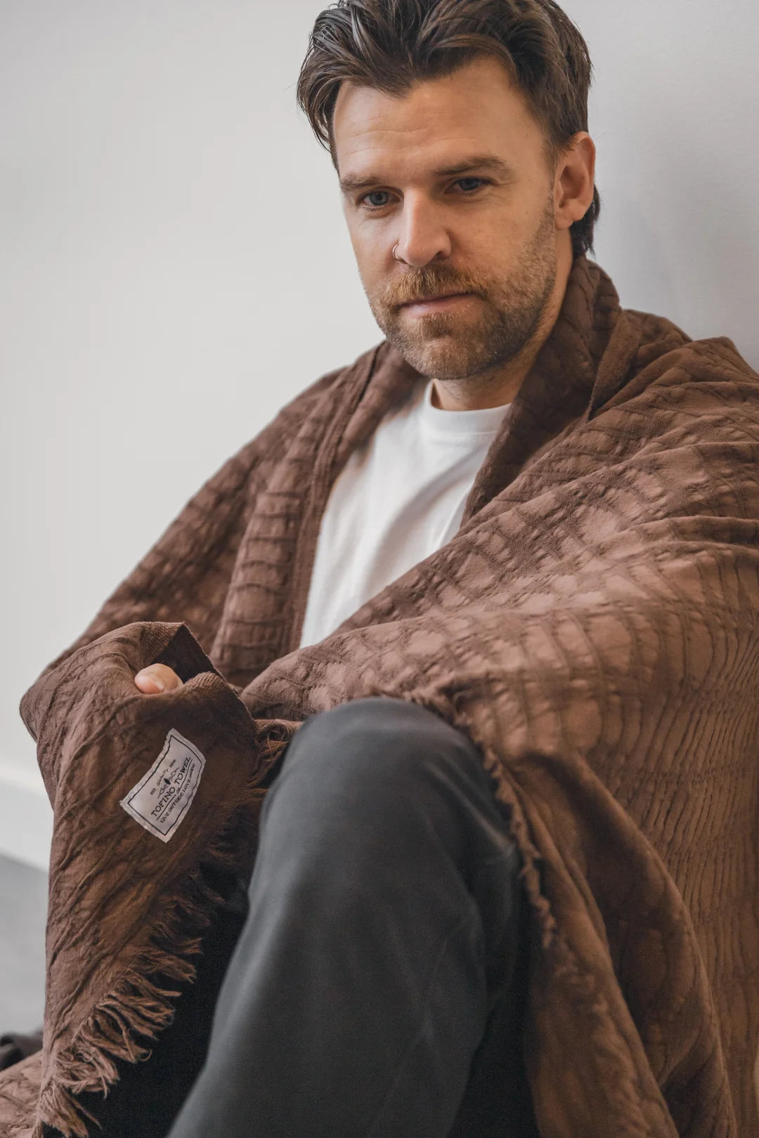 Tofino Towel Co. The Arnell Ikat Weave Lightweight Throw - Chocolate