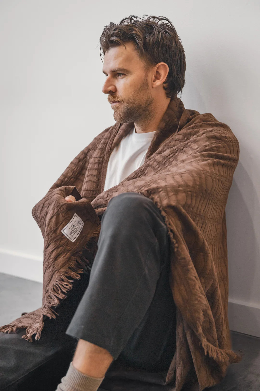 Tofino Towel Co. The Arnell Ikat Weave Lightweight Throw - Chocolate