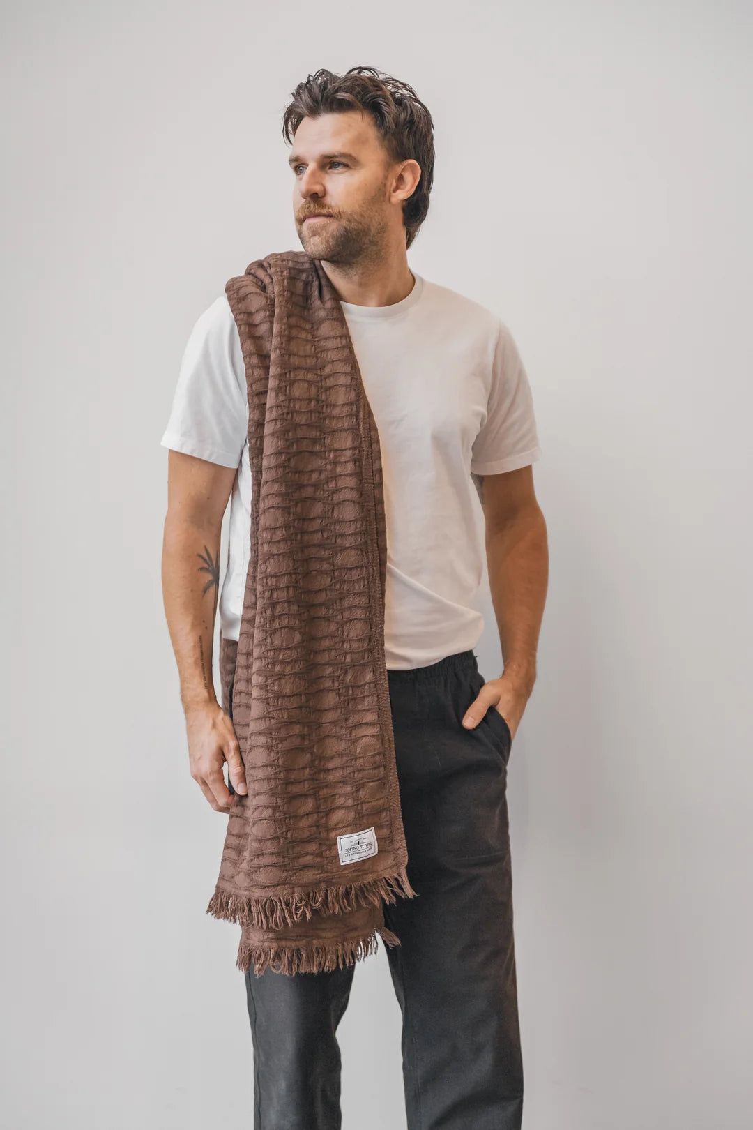 Tofino Towel Co. The Arnell Ikat Weave Lightweight Throw - Chocolate