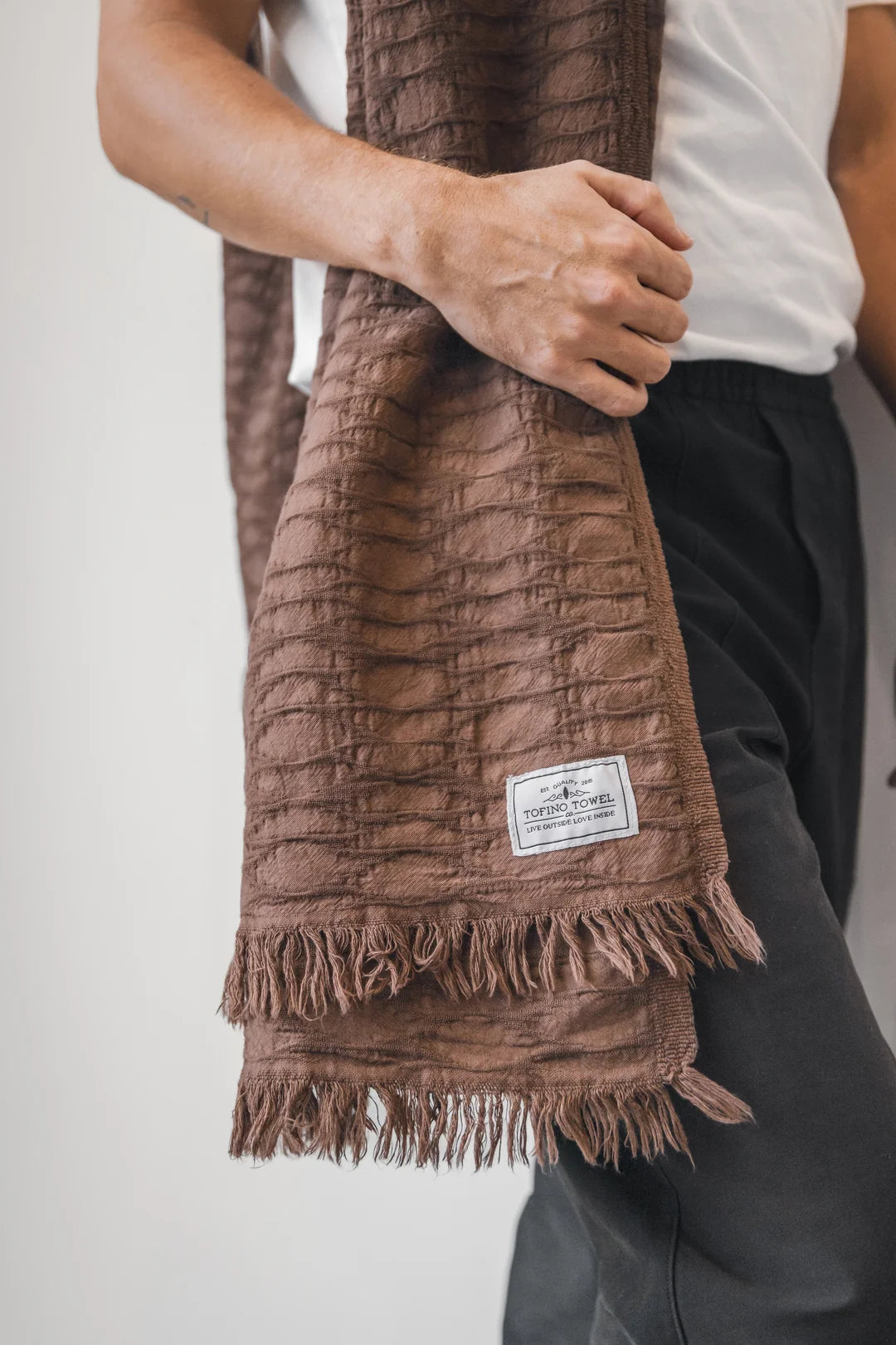 Tofino Towel Co. The Arnell Ikat Weave Lightweight Throw - Chocolate