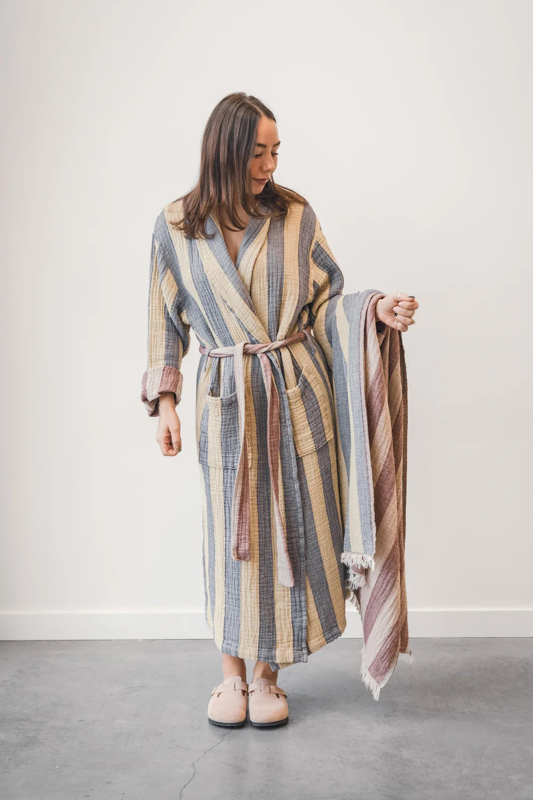 Tofino Towel Co. The Cascade Stripe Unisex Robe - Navy Mix