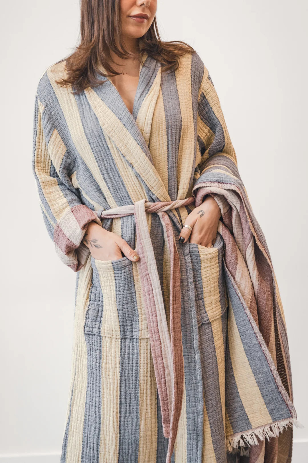 Tofino Towel Co. The Cascade Stripe Unisex Robe - Navy Mix