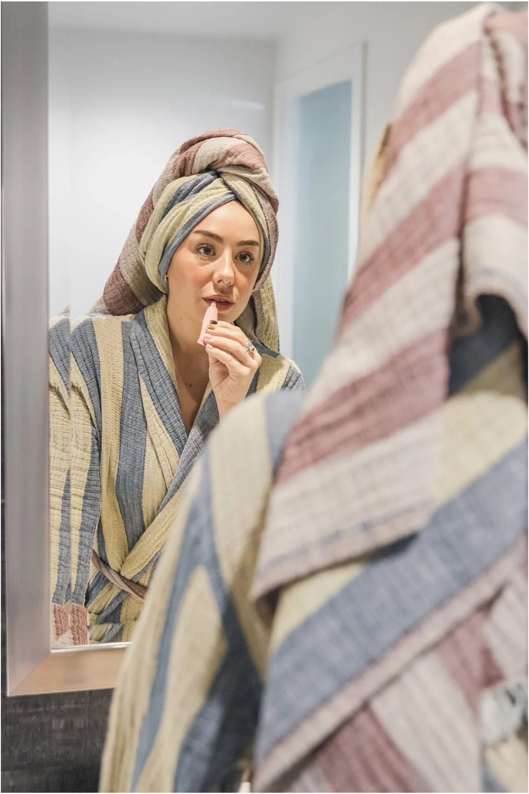 Tofino Towel Co. The Cascade Reversible Stripe Towel - Navy Mix
