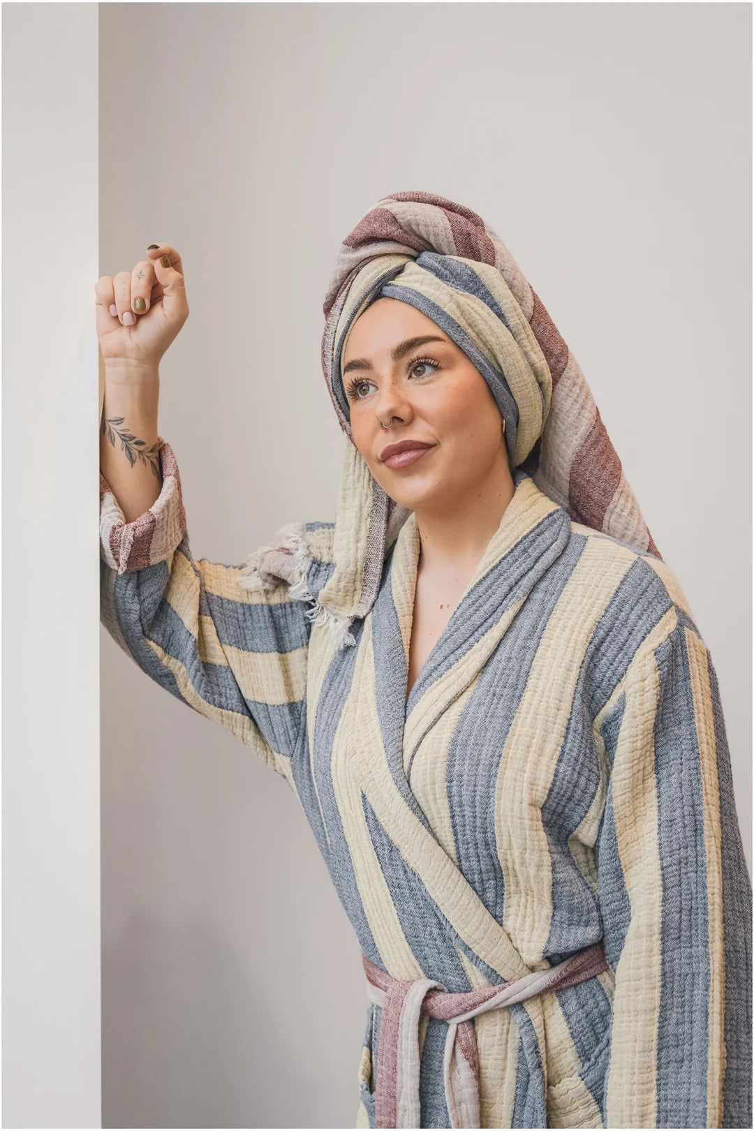 Tofino Towel Co. The Cascade Stripe Unisex Robe - Navy Mix