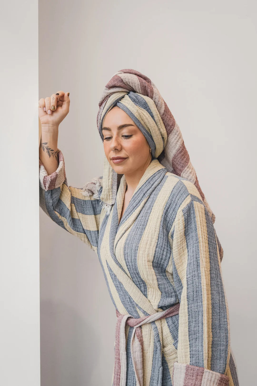 Tofino Towel Co. The Cascade Reversible Stripe Towel - Navy Mix