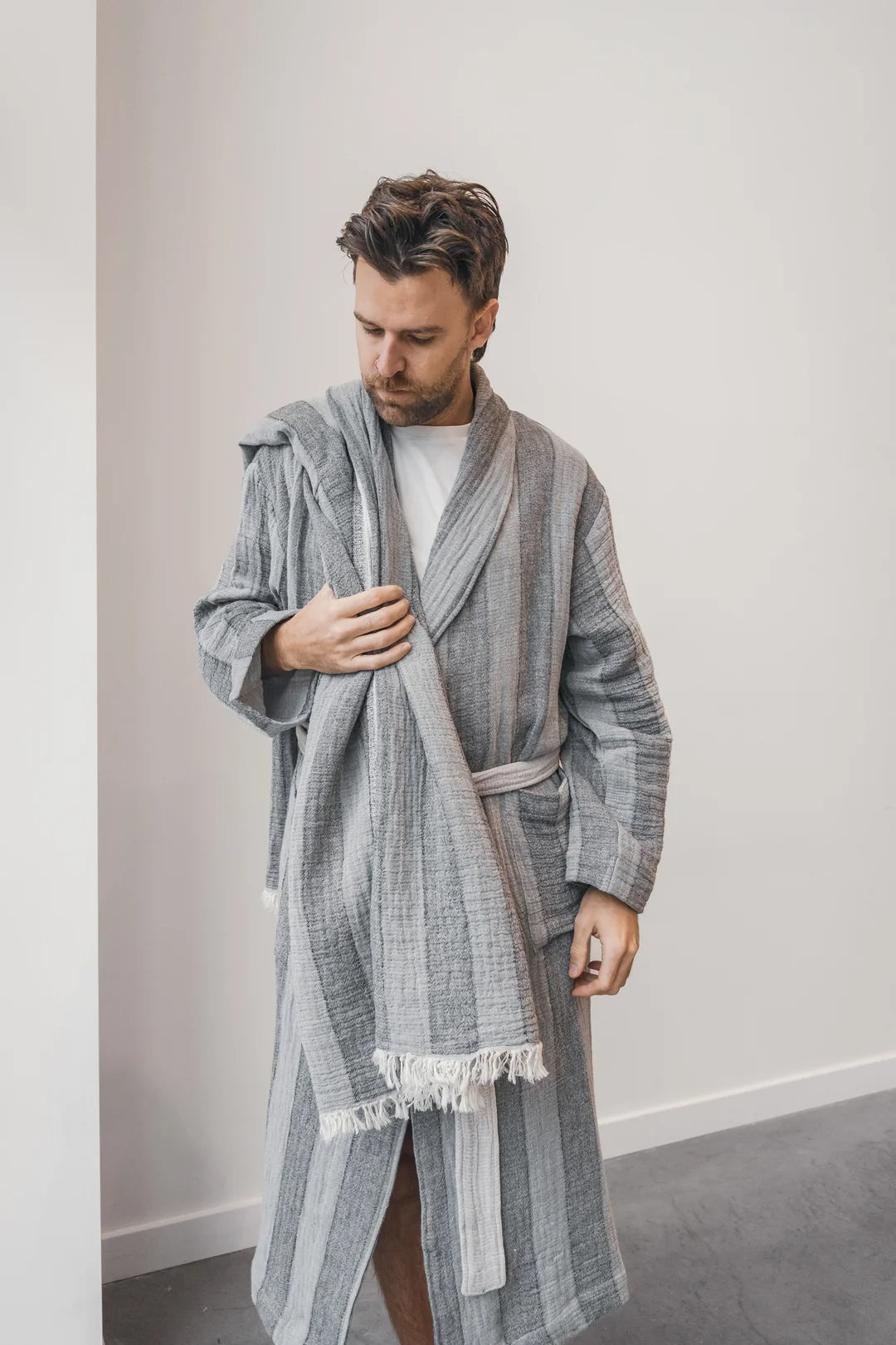 Tofino Towel Co. The Cascade Stripe Unisex Robe - Grey Mix