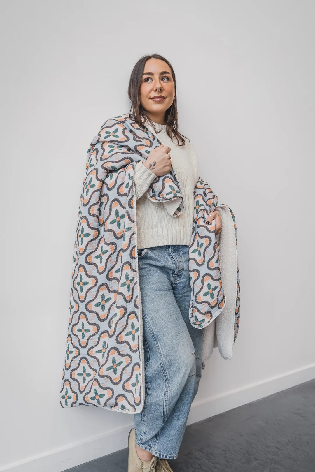 Tofino Towel Co. The Mosaic Block Print Sherpa Lined Throw