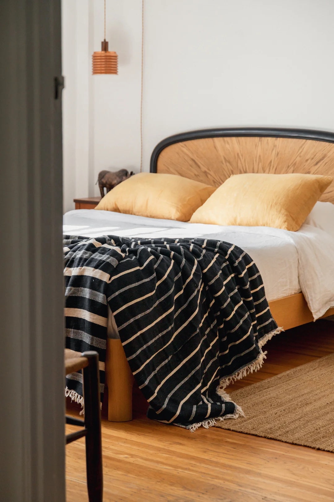 Tofino Towel Co. Winslow Striped Linen Blend Fleece Throw - Black