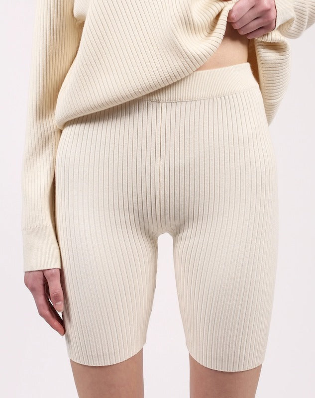 Ribbed Biker Short - Cream