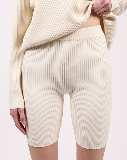 Ribbed Biker Short - Cream