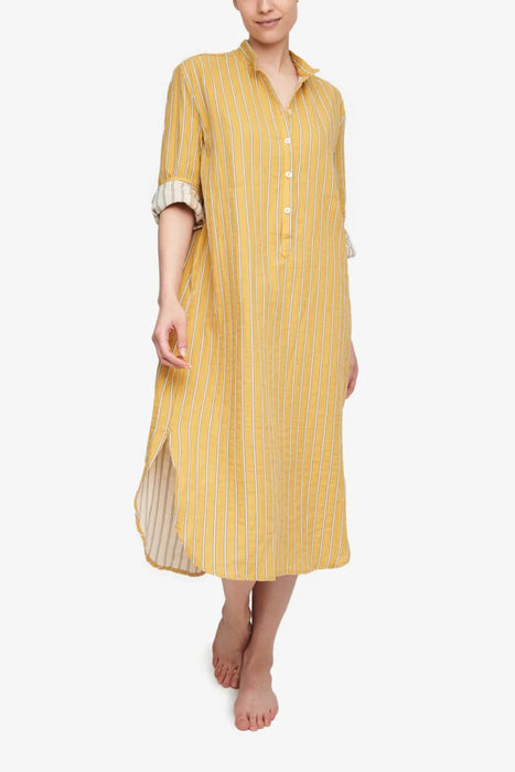 The Sleep Shirt Ankle Length Sleep Shirt -  Mustard Double Faced Stripe